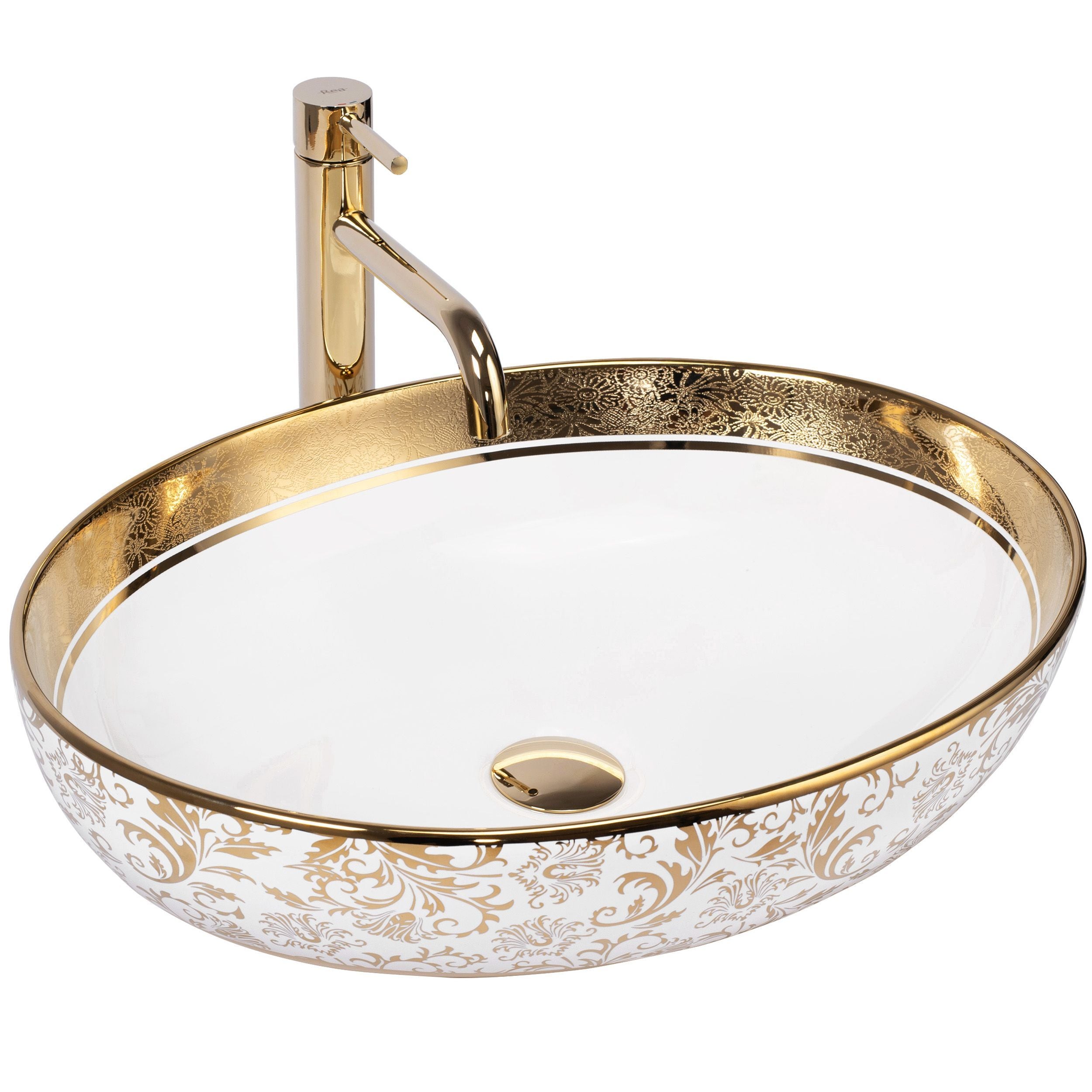 Lavabo Da Appoggio Rea Margot White/gold
