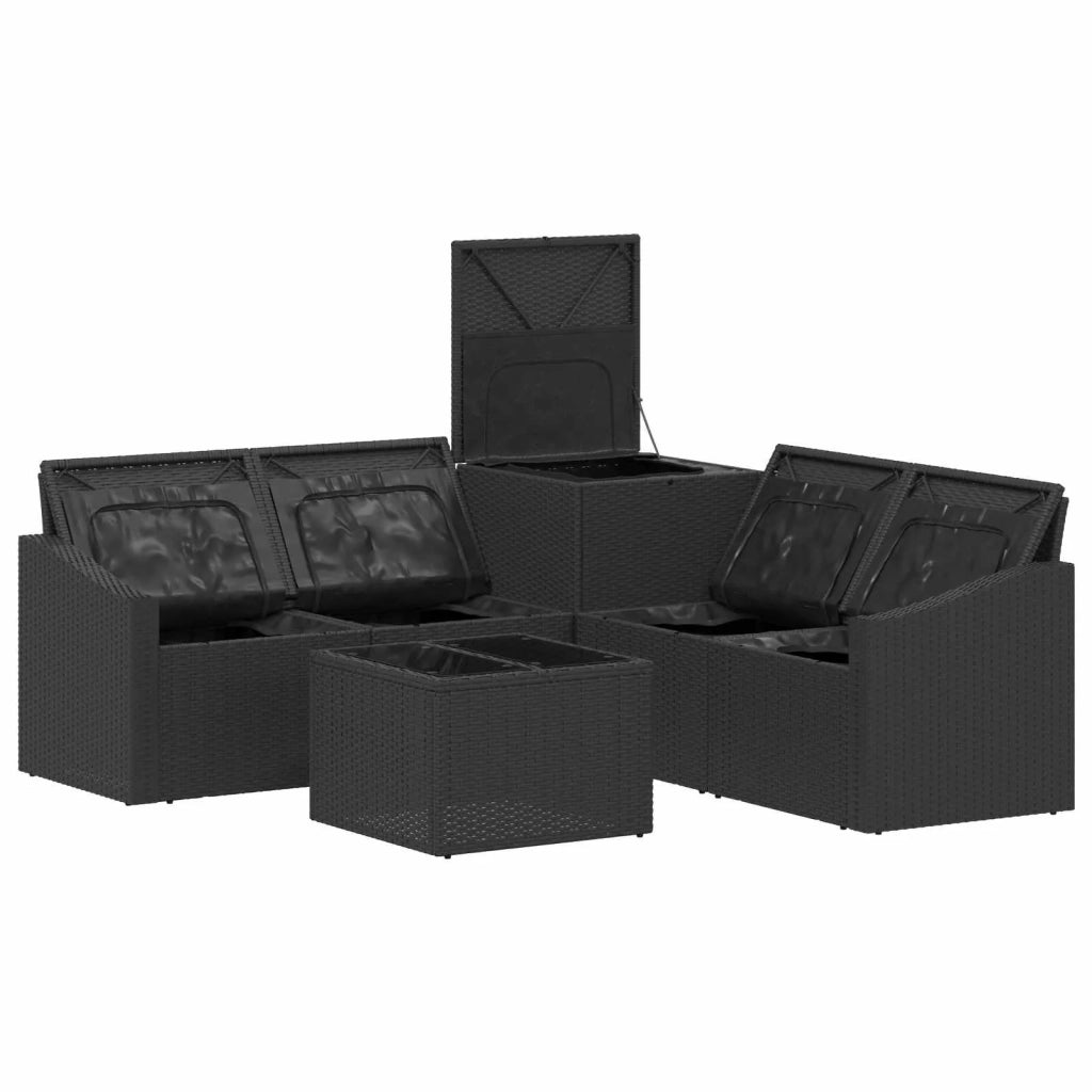 Set di divani 6 pz Nero Rattan sintetico e Acciaio 3447283