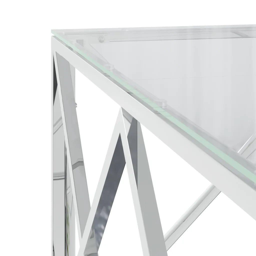 Tavolino da Salotto 80x80x40 cm in Acciaio Inox e Vetro 349969