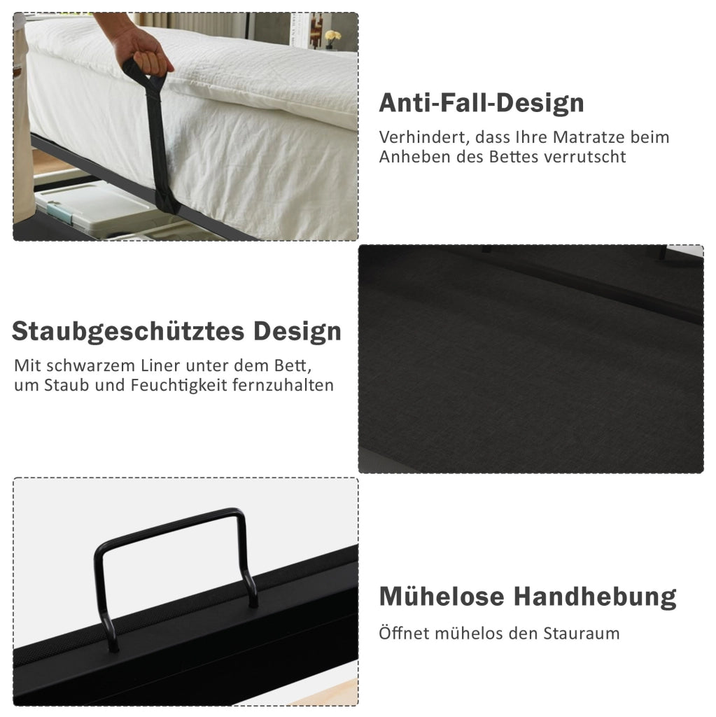 Letto imbottito 140x200 cm beige con materasso, LED e USB-C