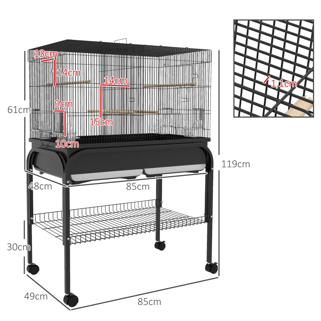 Gabbia Uccelli Grandi con Ruote ¨C Zephmum ¨C Nero 85x49x119 cm