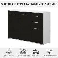 Comò, Mobiletto per Soggiorno e Camera con 3 ante e 2 cassetti, Nero Lucido, Antigraffio (106 x 35 x 76 cm)