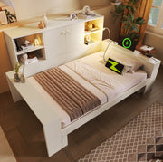 Letto a scomparsa con letto estraibile 90x200 cm; contenitore e porte USB; bianco