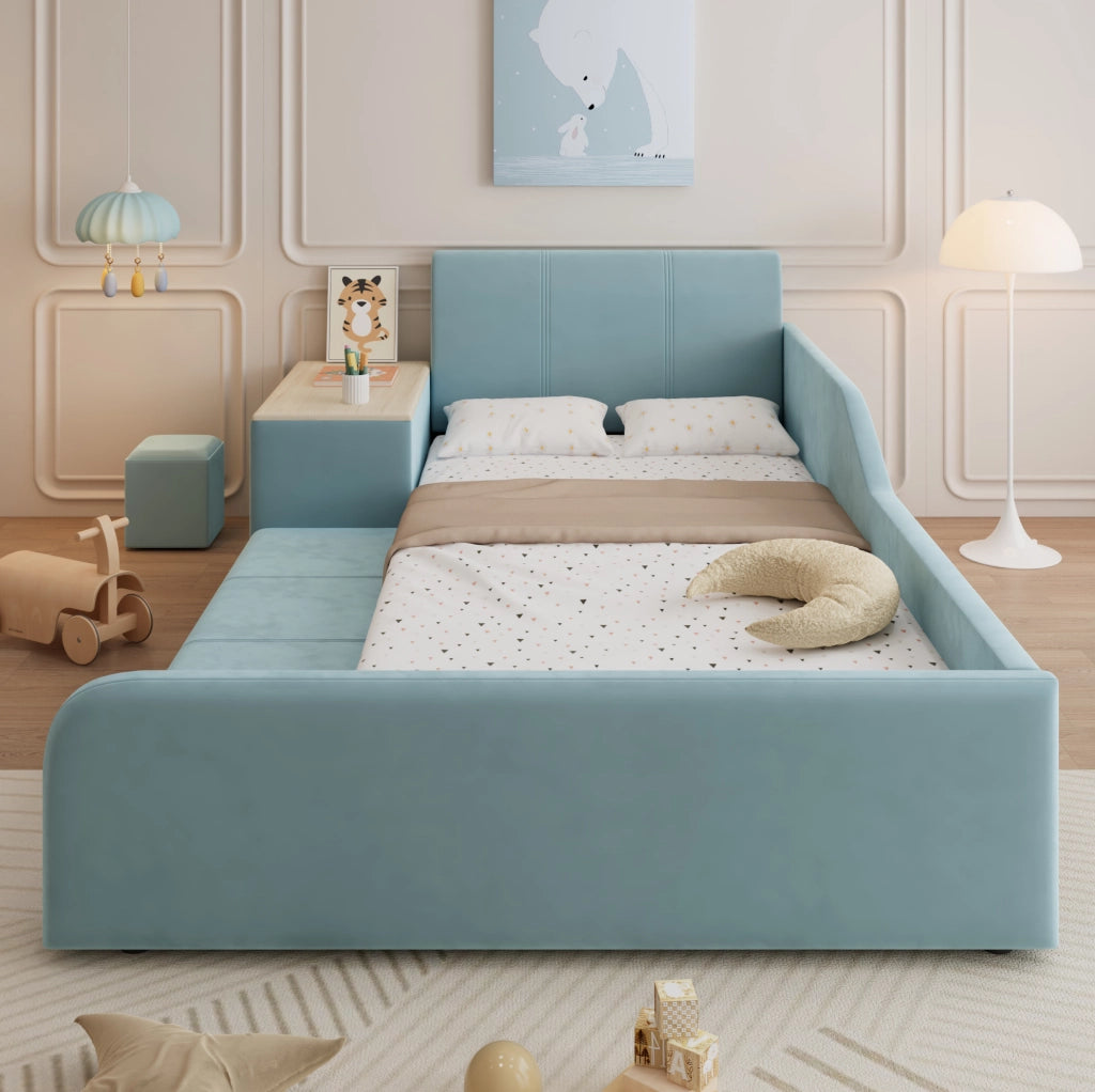 Letto singolo imbottito 90x200 cm con scrivania e sgabello