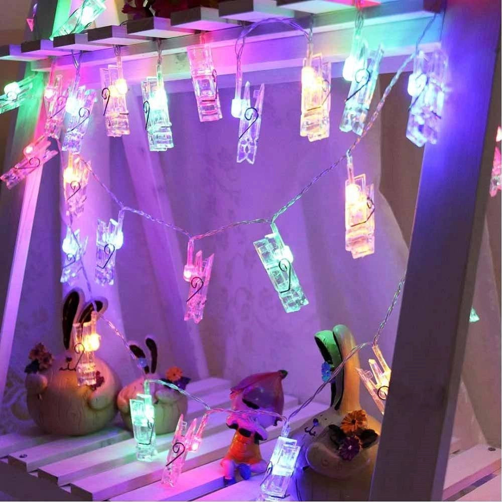 Trade Shop - Catena Luminosa 16 Mollette Led Ghirlanda Stringa Clip Appendere Foto Multicolor -