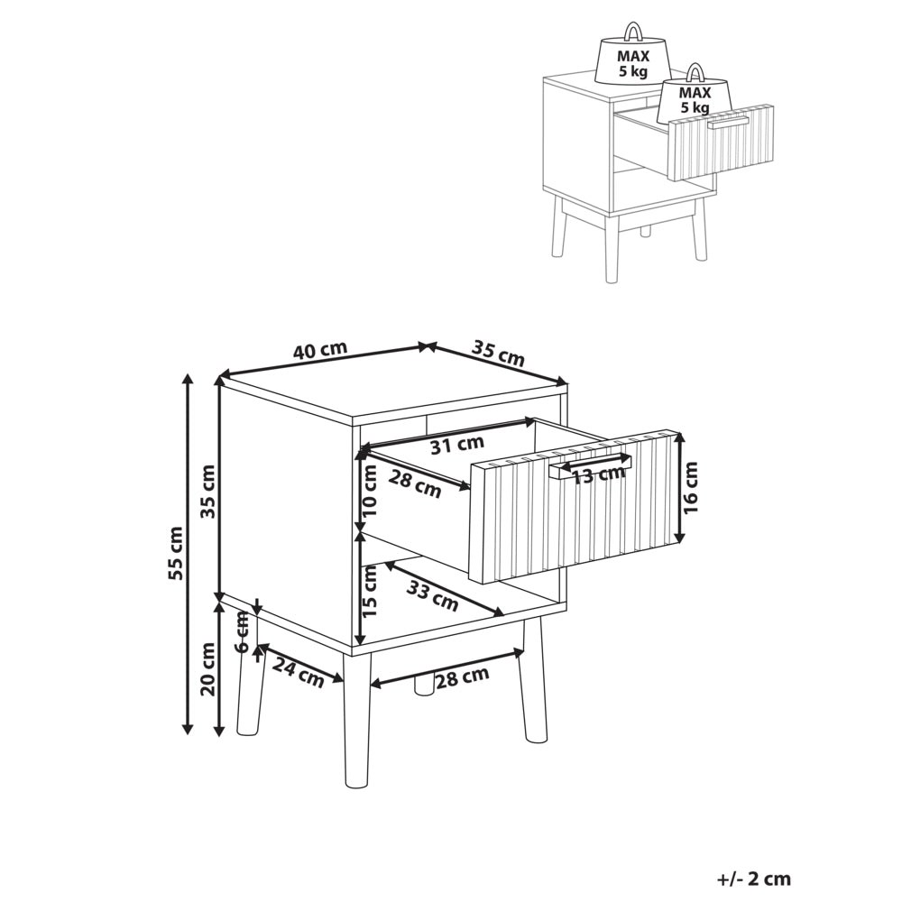 Comodino Legno chiaro MDF Gambe in legno di pino 1 cassetto portaoggetti 1 ripiano Design moderno scandinavo Camera da letto