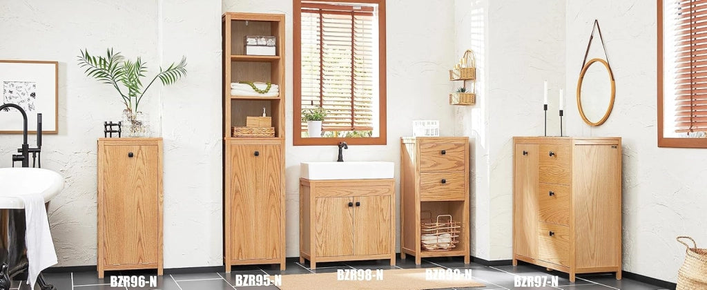 Mobile Bagno Armadio da Bagno con Sacco per Biancheria, Mobiletto Salvaspazio Mobile Lavanderia 40x172x35 cm, MDF Naturale, Grande Capacità, Facile da Montare BZR95-N