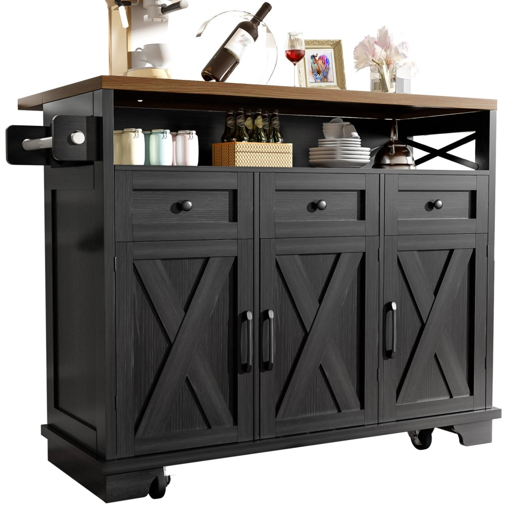 Isola cucina 118x43x98 cm; piano ribaltabile; MDF e metallo; nero