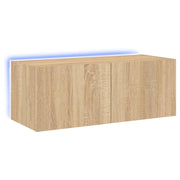 Mobile TV multimediale mensola TV credenza mobile TV sala da pranzo soggiorno parete attrezzata per camera da letto con luci LED rovere Sonoma 80 x 35 x 31 cm marrone 02_0028029