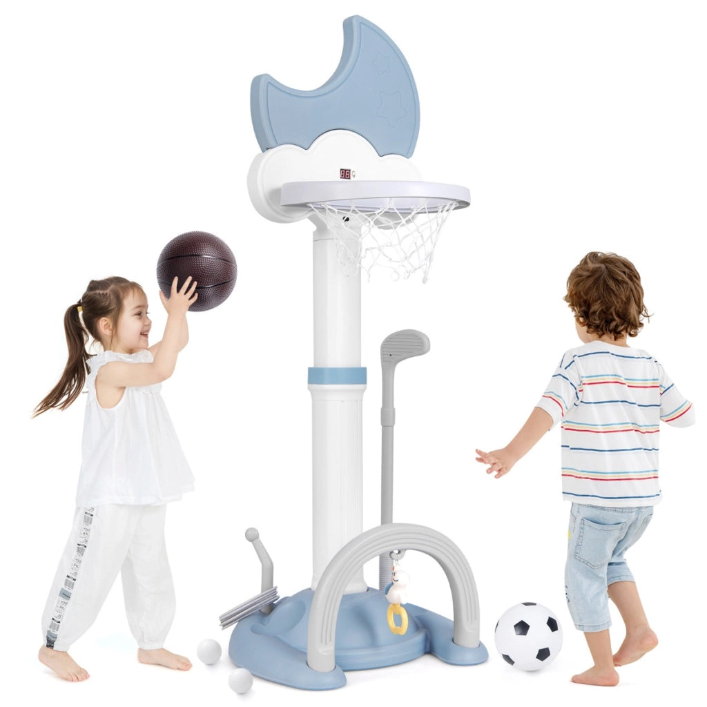 Canestro da basket per bambini regolabile con basket calcio golf, Centro di attivit¨¤ sportiva per interno ed esterno Blu