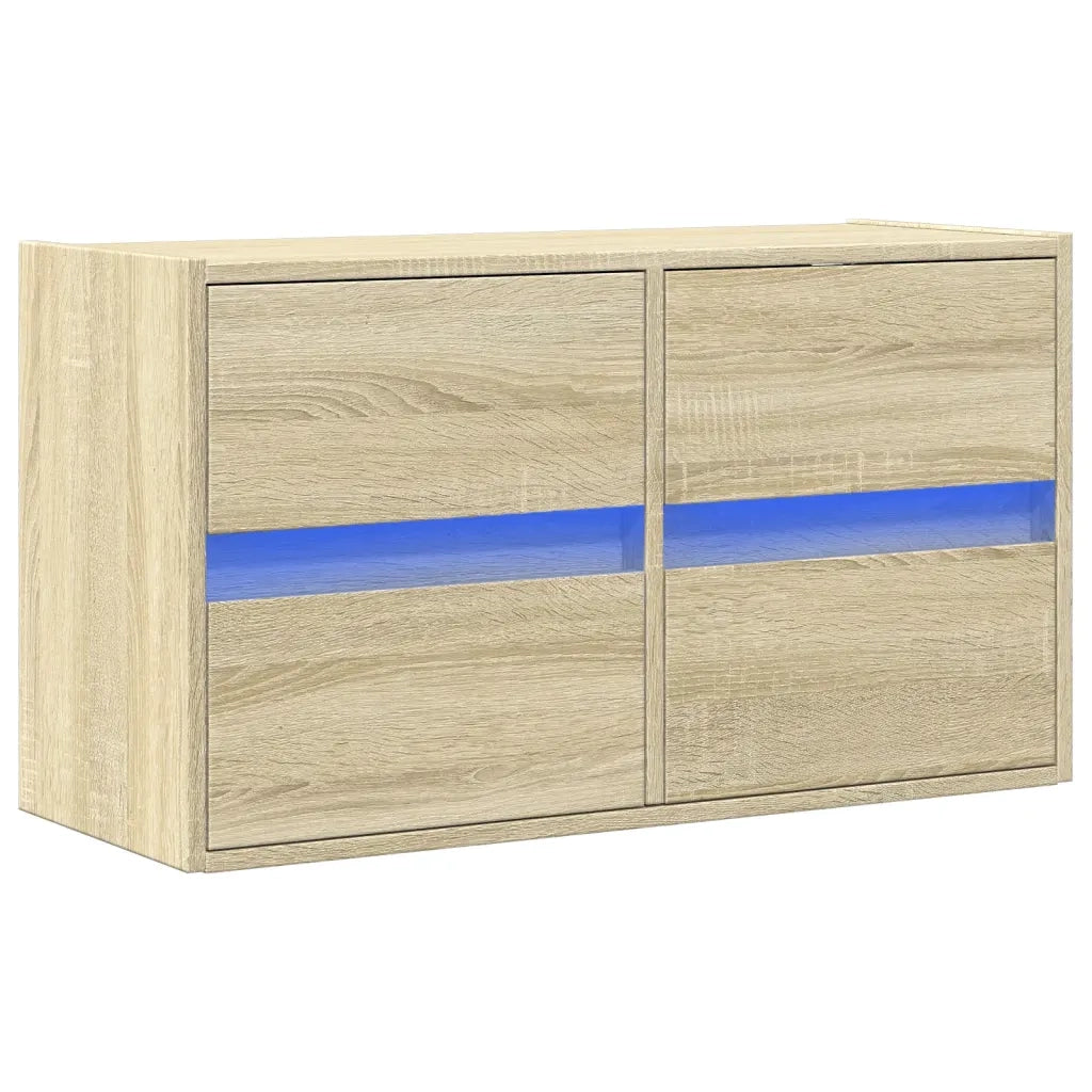 vidaXL Mobile TV a Parete con Luci LED Rovere Sonoma 80x31x45 cm
