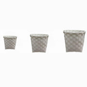 Trade Shop - Set 3 Pezzi Cestini Porta Oggetti Organizer Tessuto Bagno Rotondi Bianco 59074 -