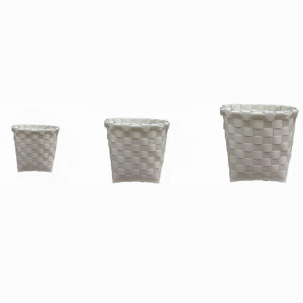 Trade Shop - Set 3 Pezzi Cestini Porta Oggetti Organizer Tessuto Bagno Rotondi Bianco 59074 -