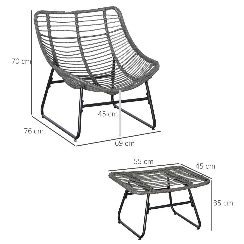 Poltrona da giardino in rattan con poggiapiedi e cuscini ¨C zephmum ¨C grigio
