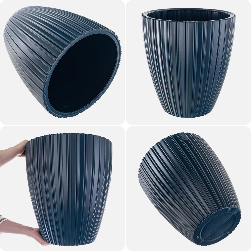Vaso da fiori KADAX 30 cm, coperchio, inserto, vaso da fiori in plastica blu