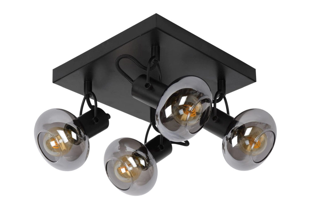 Lucide Madee plafoniera nera vetro 4xE14 25W dimmerabile 23cm
