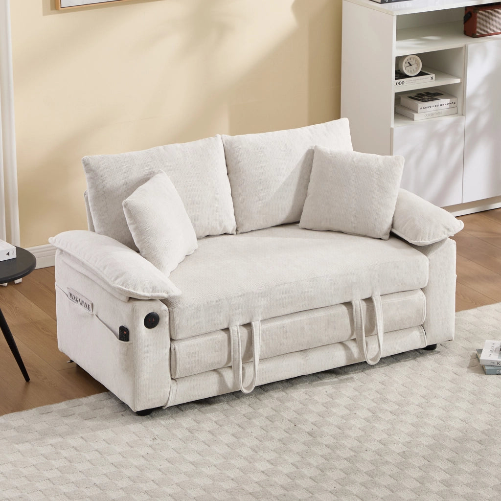 Poltrona da relax imbottita in ciniglia bianca 69x54x59 cm con cuscini