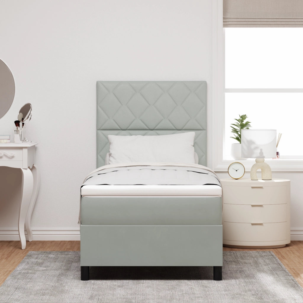 Letto Box Spring con Materasso Grigio Chiaro 90x200 cm Velluto
