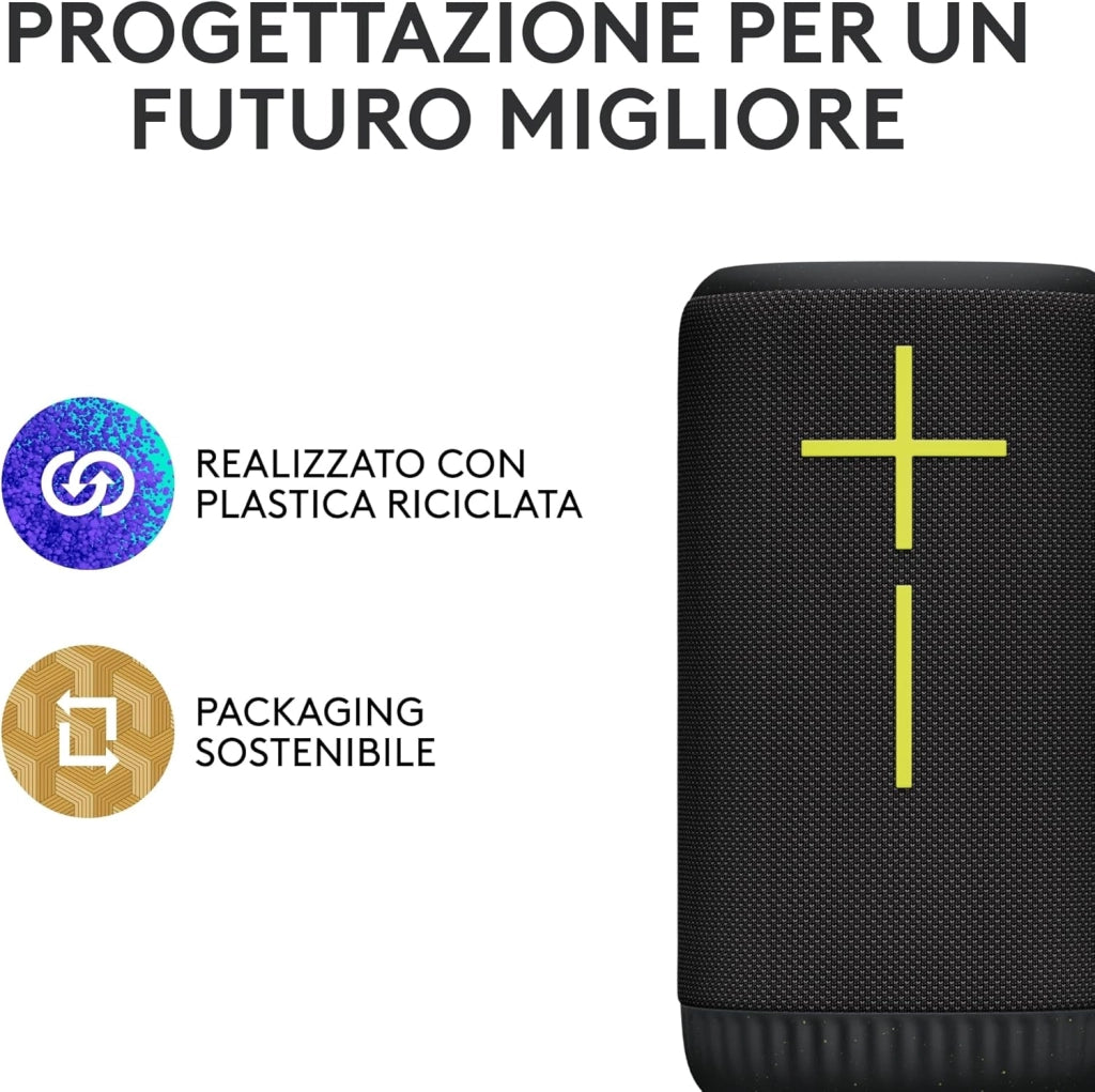 Ultimate Ears EVERBOOM Altoparlante Bluetooth wireless portatile, bassi ottimali, audio a 360 gradi, IP67 impermeabile e galleggiante, fino a 20 ore di durata della batteria - Nero