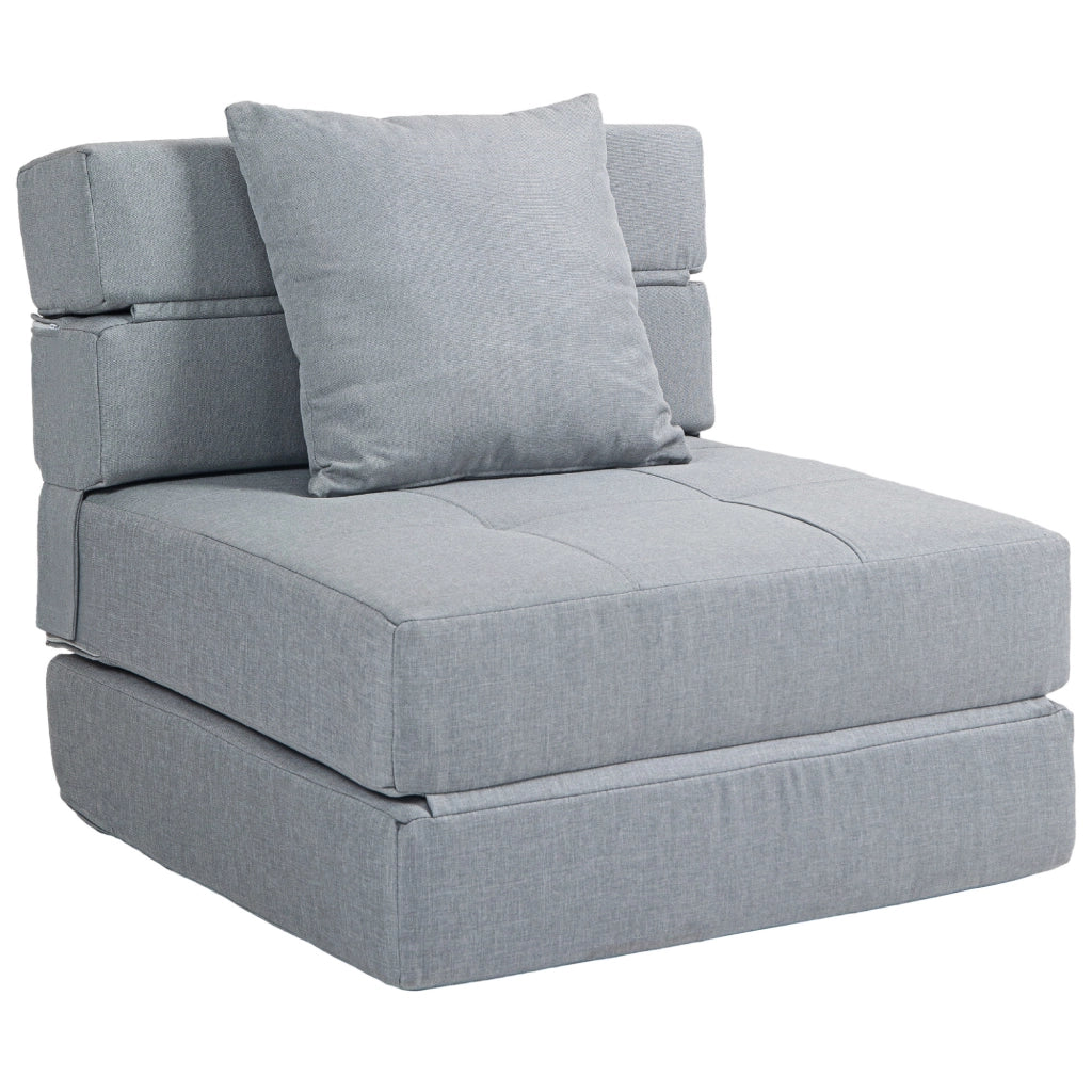 Poltrona letto pieghevole 2-in-1 in tessuto grigio chiaro, con cuscino, portata 100 kg
