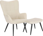 Fauteuil con Hocker - Set di Divano - Sedia per Interno - Camera da Cene/Sala da Pranzo/Sala da Ballo - con Supporto a Piedi - Bianco Chiaro con Dettagli Raffinati