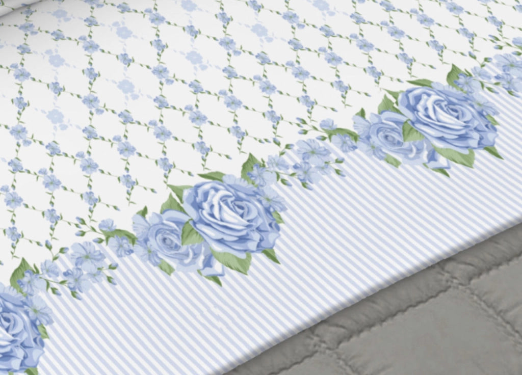 Completo Lenzuola Matrimoniale 100% Cotone Made Italy Disegno Classic CN - Matrimoniale - Azzurro
