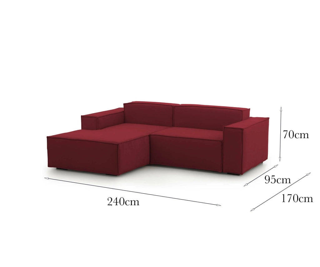 Divano fisso Assurte, Divano componibile a 2 posti large con penisola sinistra, Made in Italy, SofÒ  moderno in tessuto, Cm 240x170h70, Rosso
