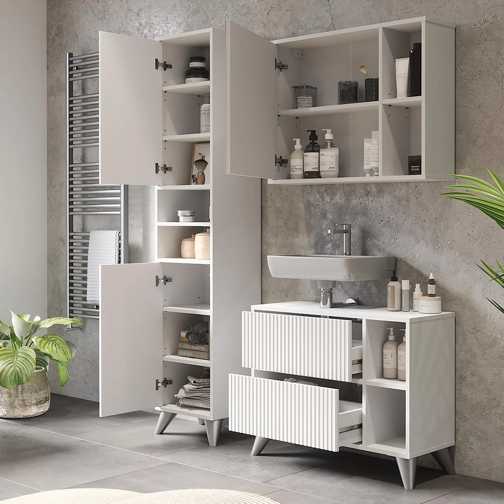 Set di mobili da bagno Leano, Bianco, 80 cm, set 3
