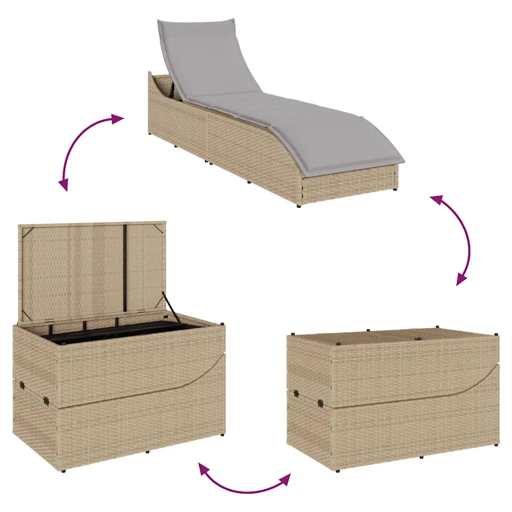 Lettino Prendisole Pieghevole con Cuscino e Portaoggetti Beige 4104223