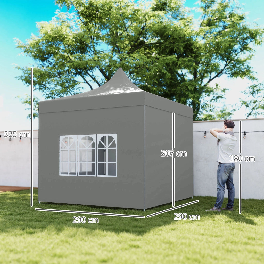 Tonnella da Giardino Pieghevole 3x3m ¨C zephmum ¨C Grigio con 4 Pareti Laterali Amovibili e 3 Finestre