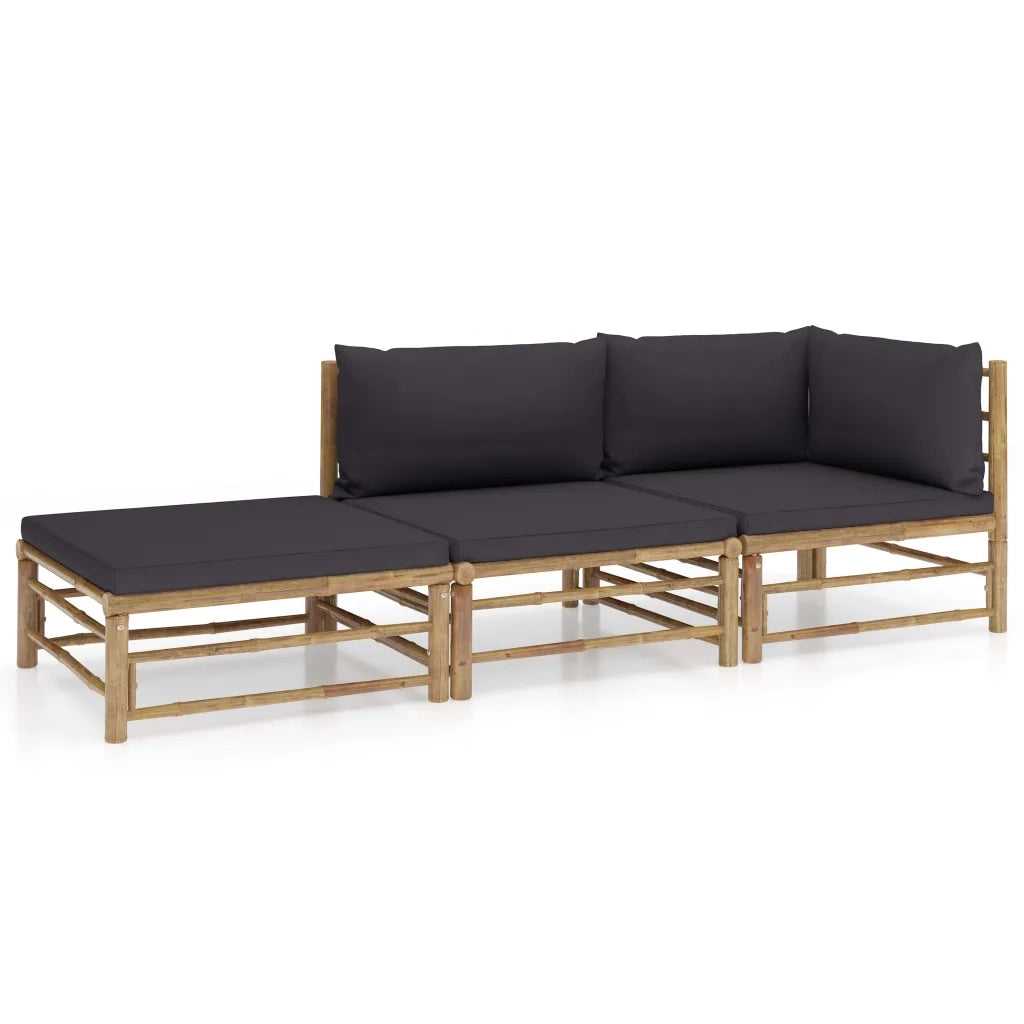 Set Divani da Giardino 3 pz con Cuscini Grigio Scuro in BambÃ¹ cod mxl 40101