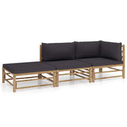 Set Divani da Giardino 3 pz con Cuscini Grigio Scuro in BambÃ¹ cod mxl 40101