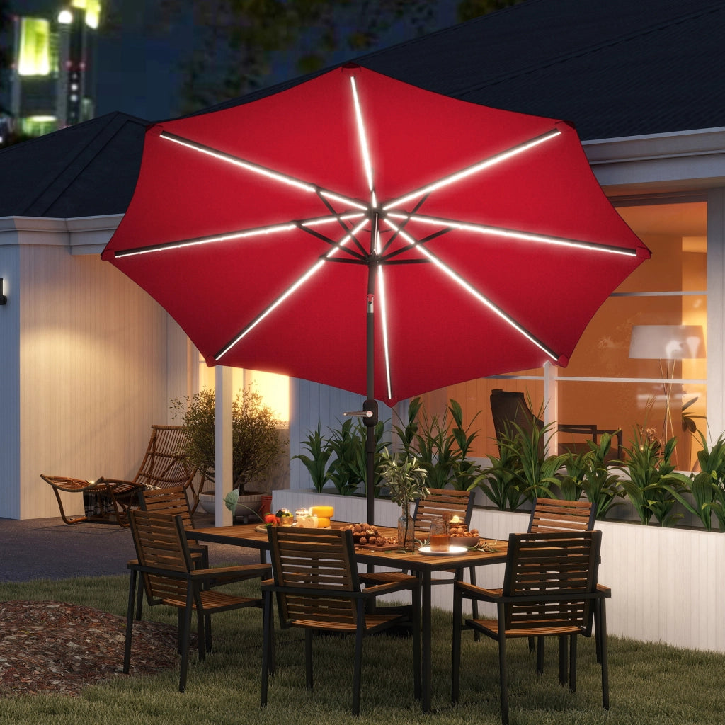 Ombrellone da Giardino ¨C zephmum ¨C Bordeaux, ?292 cm, con Luci LED Solari