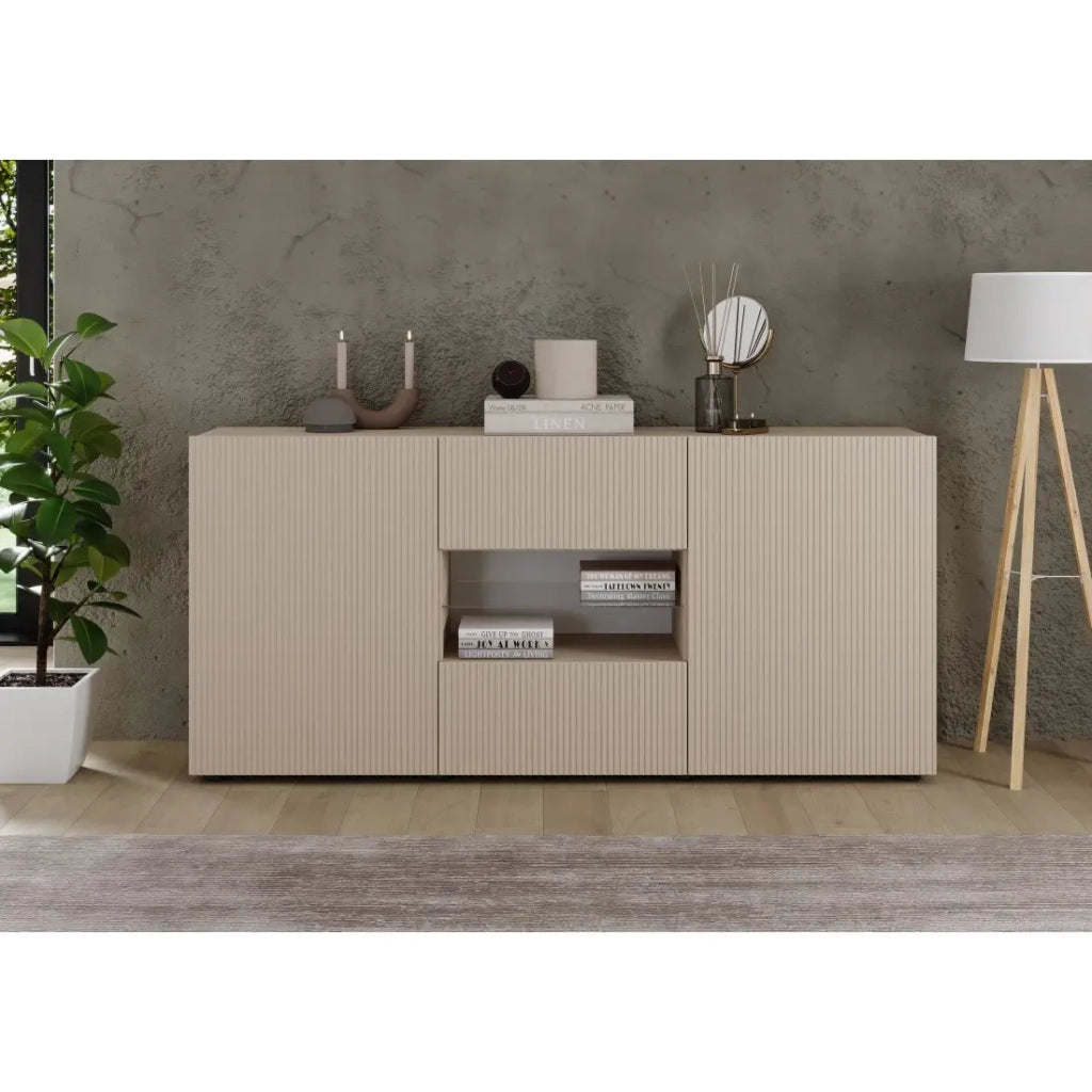 Buffet SCENA – L181 x H84 x P42 cm – 2 porte + 2 cassetti + nicchia – Colore Cashmere