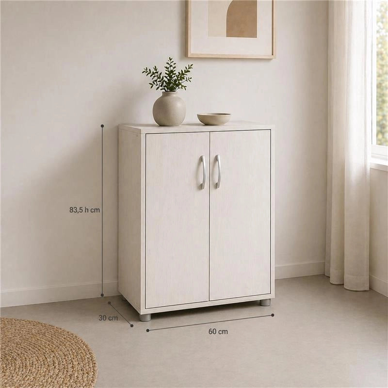 SCARPIERA IN MDF COLOR BIANCO LEGNO CON CINQUE RIPIANI E DUE ANTE DIMENSIONI 60X30X83.5 CM