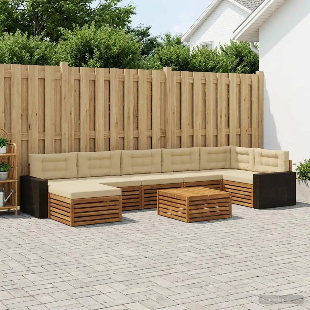 Set di divani da esterno con cuscino 8 pcs Naturale e Beige 3383666
