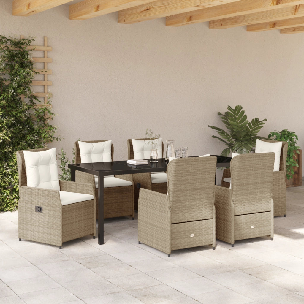 Set da pranzo da giardino beige in polyrattan  da 7 pezzi