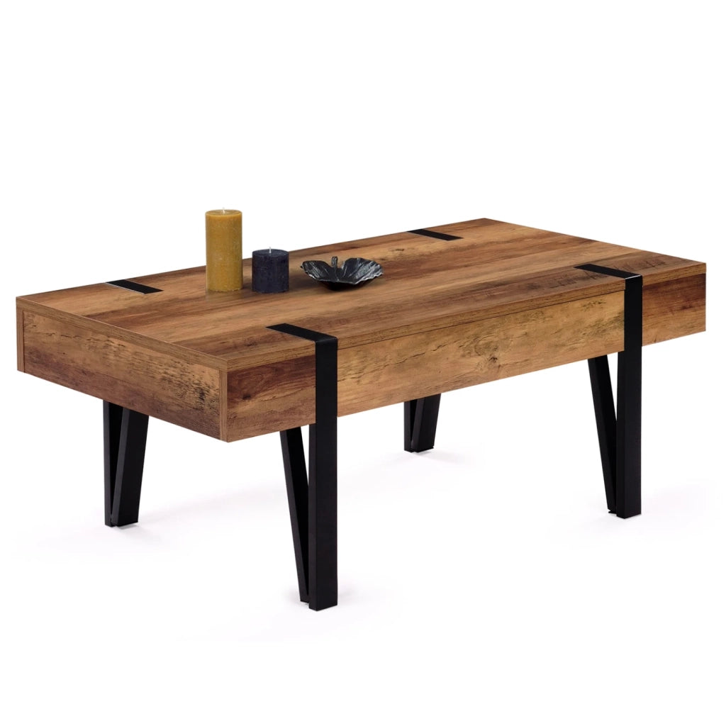 IDMarket - Tavolino 1 cassetti vintage legno scuro e ante nere AUSTRIA