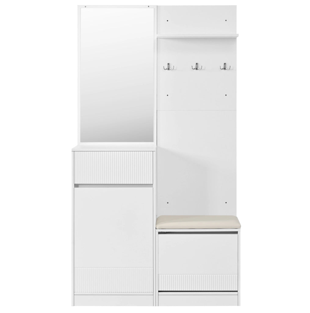 Guardaroba da ingresso bianco con scarpiera, specchio e LED