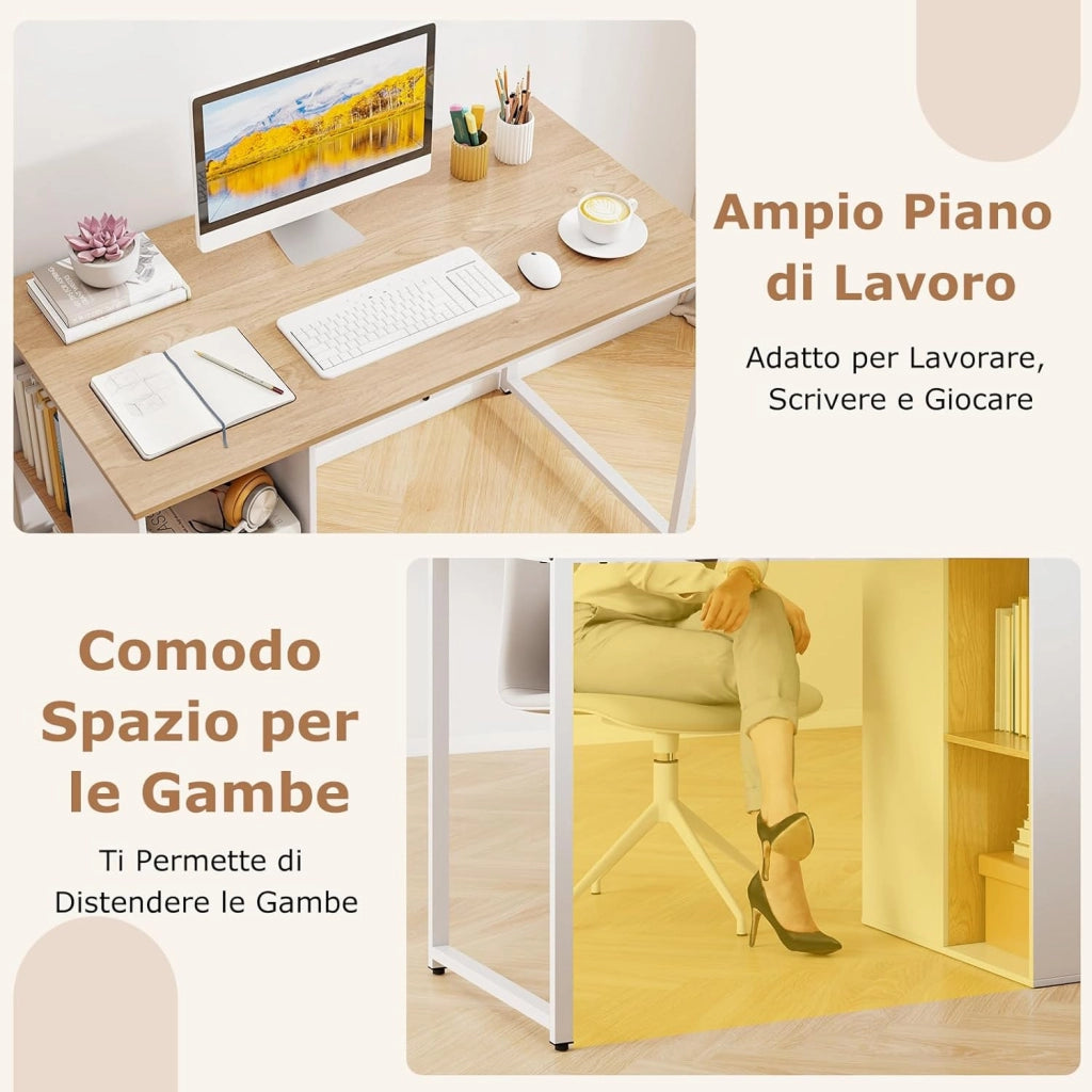 Scrivania per Computer, Scrivania Salvaspazio con 5 Scomparti di Stoccaggio e Struttura in Metallo Robusta, Scrivania Multiuso per Lavoro e Studio da Casa e Ufficio