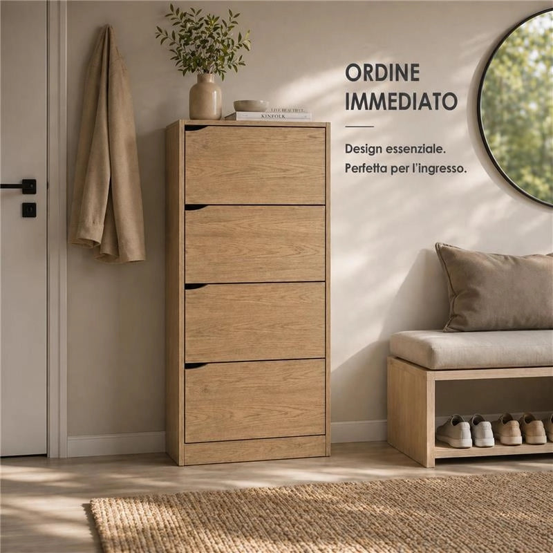 SCARPIERA LINEA HARMON IN LEGNO CON 4 ANTE COLORE ROVERE MISURA 63X24X150 CM