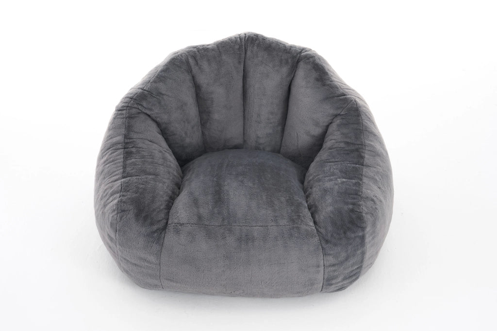 Pouf per adulti in peluche con schienale avvolgente e imbottitura in schiuma per salotto poliestere grigio