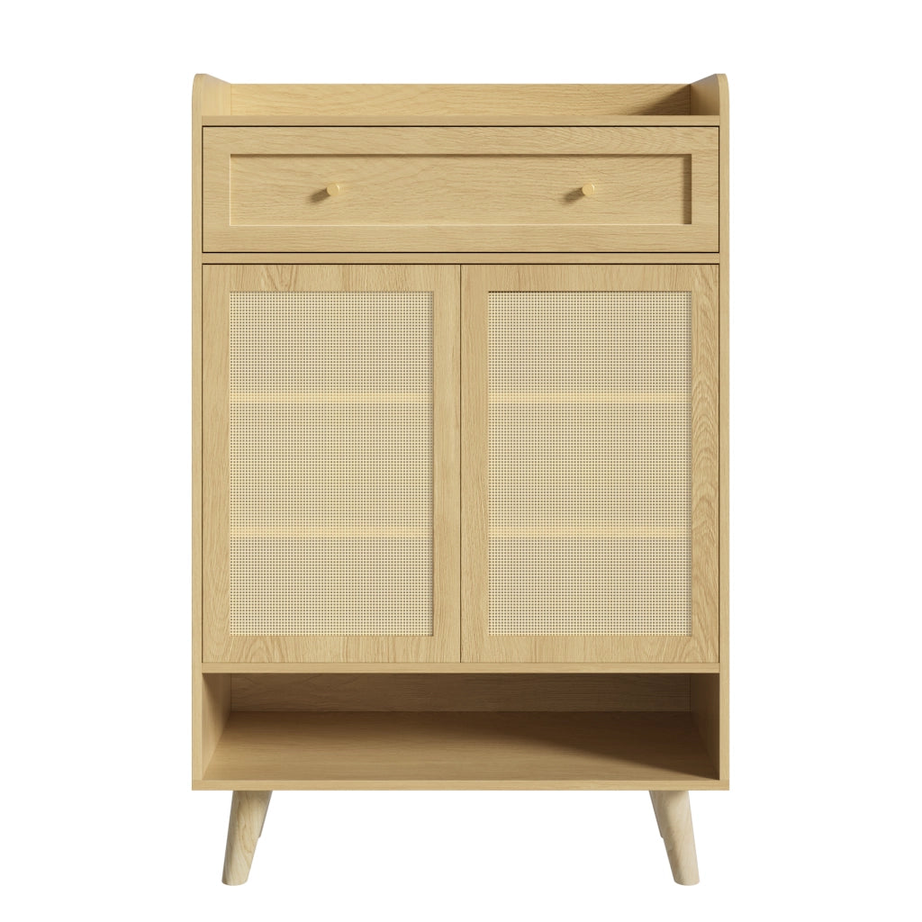 Scarpiera moderna con 2 ante, 1 cassetto e ripiani regolabili, 80 ¡Á 105 ¡Á 35 cm, Light Oak