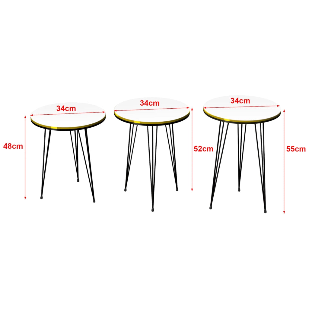 Set di 3 tavolini rotondi impilabili nero e bianco 03_0008401