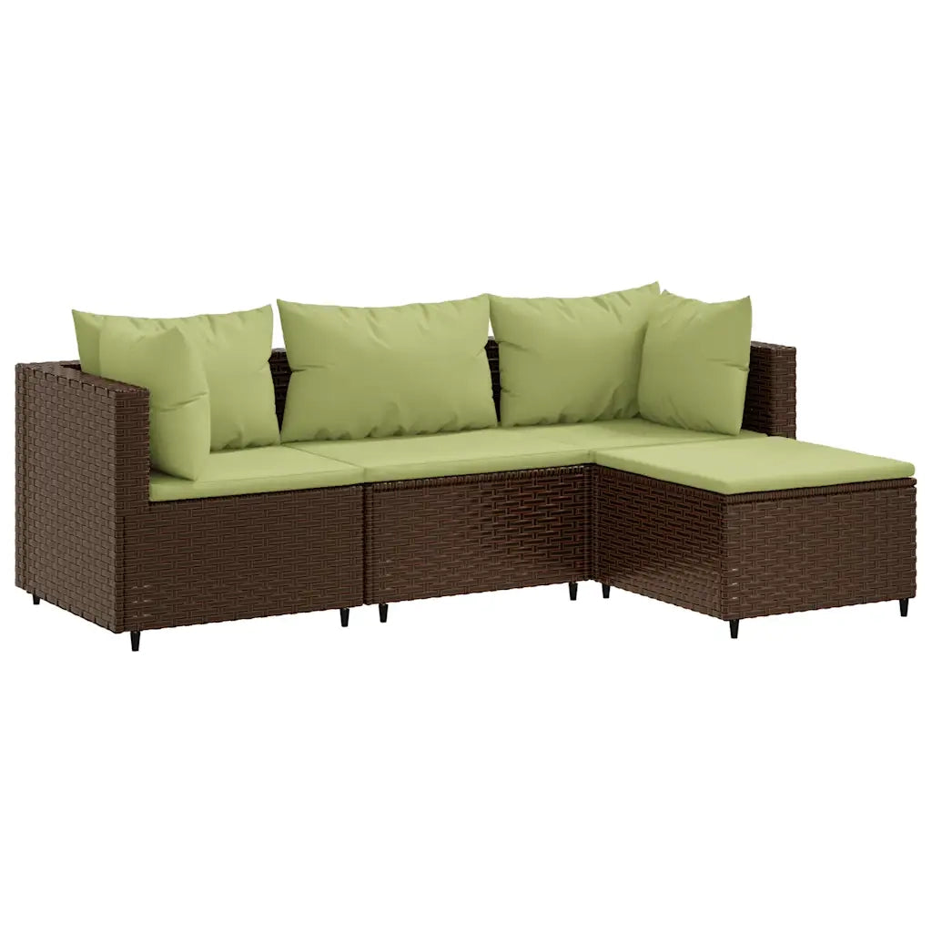 Set Mobili da Giardino 4 pz con Cuscini in Polyrattan Marrone