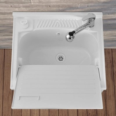 Vasca lavatoio 60x50 cm in resina bianca con pre fori per rubinetto
