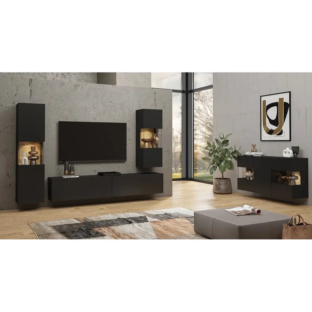 Vetrina 1 porta parzialmente vetrata collezione EVA. Colore nero e rovere.