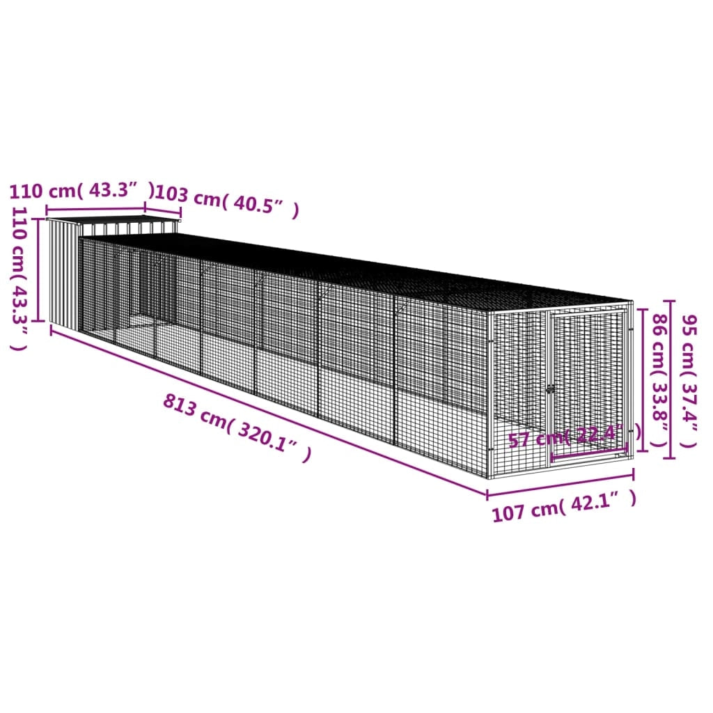 Recinto per pollaio con recinto per galline 110 x 813 x 110 cm in acciaio zincato antracite 02_0043943