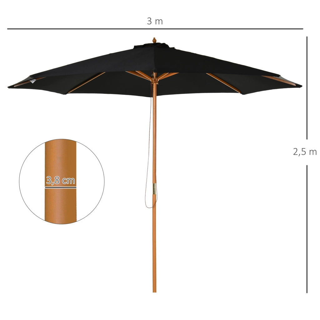 Parasole ? 300 cm; Parasole con protezione UV Balcone in legno Parasole Spiaggia Parasol Stalla Mercato Parasole Protezione solare per spiaggia Patio Giardino; nero