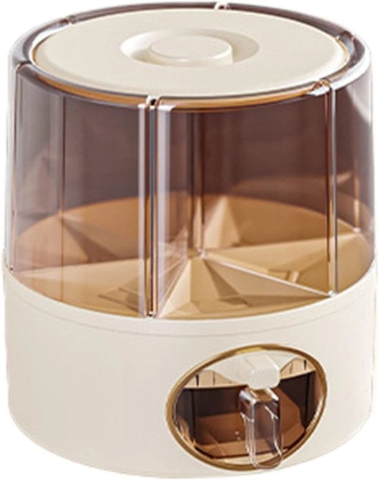 Bacche di stoccaggio trasparenti con ante, 6 360° girevoli griglie, dispensatore di cibo per cucina, dispensatore di cibo con funzione di rotazione e comando a pulsante unico, dispensatore per alimenti secchi.